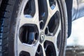 Grodno, Belarus - 06.02.2020: Close-up of a beautiful automobile alloy wheel