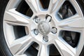 GRODNO, BELARUS - DECEMBER 2019: Audi A6 4G C7 Luxury car detailing closeup alloy wheel with winter tires side view with