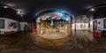 GRODNO, BELARUS - DECEMBER 2020: full seamless hdri panorama 360 in room with theatrical decorations made of cardboard. New Year