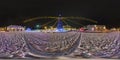 GRODNO, BELARUS - DECEMBER 2018: Full seamless night hdri panorama 360 degrees angle view on night Square with Christmas tree on