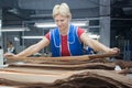 GRODNO, BELARUS - DECEMBER 13, 2013: women at factory on production of panty hoses