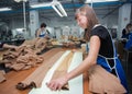 GRODNO, BELARUS - DECEMBER 13, 2013: women at factory on production of panty hoses