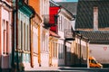 Grodno, Belarus. Facades Of Old Traditional Houses In Sunny Summer Day In Hrodna, Belarus Royalty Free Stock Photo