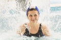 GRODNO, Belarus - Health resort Porechye. Beautiful woman bathes in the pool. Royalty Free Stock Photo