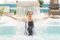 GRODNO, Belarus - Health resort Porechye. Beautiful woman bathes in the pool. Royalty Free Stock Photo