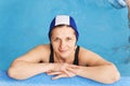 GRODNO, Belarus - Health resort Porechye. Beautiful woman bathes in the pool. Royalty Free Stock Photo