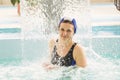 GRODNO, Belarus - Health resort Porechye. Beautiful woman bathes in the pool. Royalty Free Stock Photo