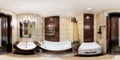 GRODNO, BELARUS - January 19, 2013: Panorama in interior restroom bathroom in brown style. Full 360 by 180 degree seamless