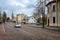 Grodno, Belarus, January 2023. Old Street Eliza Ozeshko with old beautiful buildings