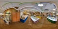 GRODNO, BELARUS - JANUARY 26, 2016: Panorama interior of modern fast food cafe pizzeria. Full spherical 360 by 180 degrees