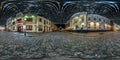 GRODNO, BELARUS - JANUARY 2023: spherical seamless night hdr 360 panorama on pedestrian street with stone pavement of old town