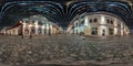 GRODNO, BELARUS - JANUARY 2023: spherical seamless night hdr 360 panorama on pedestrian street with stone pavement of old town