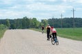 Grodno, Belarus, June 01.2019: Cycle tourism. Active rest on the nature. Travel by Bicycle. Weekend in the country. Two cyclists Royalty Free Stock Photo