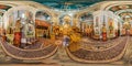 GRODNO, BELARUS - MARCH, 2017: Full seamless panorama 360 angle degrees view inside interior of small orthodox church with icons Royalty Free Stock Photo