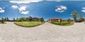 GRODNO, BELARUS - MAY 13, 2011: Full 360 degree equirectangular spherical panorama near the ancient knight`s castle in sunny day