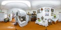 GRODNO, BELARUS - MAY 2019: Full spherical seamless hdri panorama 360 degrees inside interior of old medieval kitchen in the Royalty Free Stock Photo