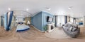 GRODNO, BELARUS - MAY, 2019: Full spherical seamless hdri panorama 360 degrees view in interior of guest room in apartment with