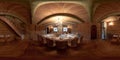 GRODNO , BELARUS - MAY 26, 2010: panorama inside interior of luxury stylish wooden banket hall. Full 360 degree seamless panorama Royalty Free Stock Photo