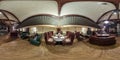 GRODNO, BELARUS - NOVEMBER, 2018: Full spherical seamless panorama 360 degrees in interior stylish chester vintage restaurant Royalty Free Stock Photo