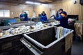 GRODNO, BELARUS - OCTOBER 2018: Four workers in uniform working