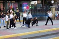 Boys and girls are dancing street dances on the street Royalty Free Stock Photo