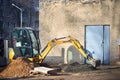 Grodno - November 2021: JCB 8018 CTS excavator digging sand and concrete at construction site. JCB mini excavator Royalty Free Stock Photo
