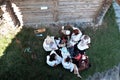 Grodzisko Owidz, Starogard GdaÃâski 08/25/2019 members of a historical reenactment group in medieval slavic clothes resting in