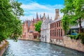 Groenerei canal and architecture of old Bruges with Belfort tower, Belgium Royalty Free Stock Photo