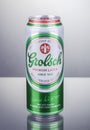 Grolsch premium lager beer isolated on gradient background.