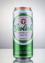 Grolsch premium lager beer isolated on gradient background.