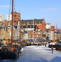 Skating in the harbor Noorderhaven.Netherlands