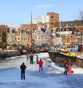 Skating in the harbor Noorderhaven.Netherlands