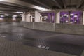 GRONINGEN, THE NETHERLANDS - CIRCA 2014: Parking spots garage purple lighting.