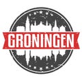 Groningen Netherlands Round Travel Stamp. Icon Skyline City Design. Seal Tourism.