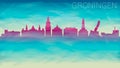 Groningen Netherlands Skyline City vector Silhouette. Broken Glass Abstract Geometric Dynamic Textured. Banner Background. Colorfu