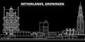 Groningen silhouette skyline. Netherlands - Groningen vector city, dutch linear architecture, buildings. Groningen