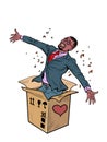 Groom african man businessman box valentine surprise greeting, love romance Isolate on a white background