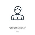 Groom avatar icon. Thin linear groom avatar outline icon isolated on white background from user collection. Line vector sign,