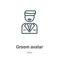 Groom avatar outline vector icon. Thin line black groom avatar icon, flat vector simple element illustration from editable user