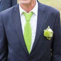 Groom with blue suit and green tie close up Royalty Free Stock Photo