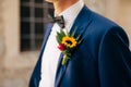 Groom boutonniere on the lapel Royalty Free Stock Photo