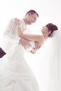 Wedding couple, Groom and bride dancing, White Royalty Free Stock Photo