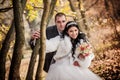 The groom and the bride in autumn park Royalty Free Stock Photo
