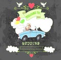 Groom and bride car black Royalty Free Stock Photo