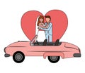 groom and bride with car wedding day love Royalty Free Stock Photo