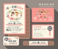 Groom and bride cartoon retro wedding invitation set design Template