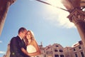 Groom and bride in the city Royalty Free Stock Photo