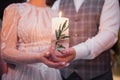 Groom and the bride hold candle in their hands Royalty Free Stock Photo