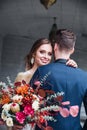 Groom and bride hugging each other in their wedding day. Beautiful wedding couple Royalty Free Stock Photo