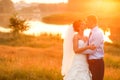 Groom and bride is hugging and kissing on the background beaut Royalty Free Stock Photo